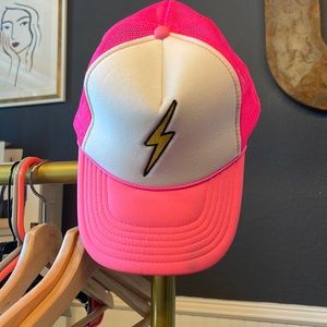 Aviator Nation vintage bolt pink and white trucker hat